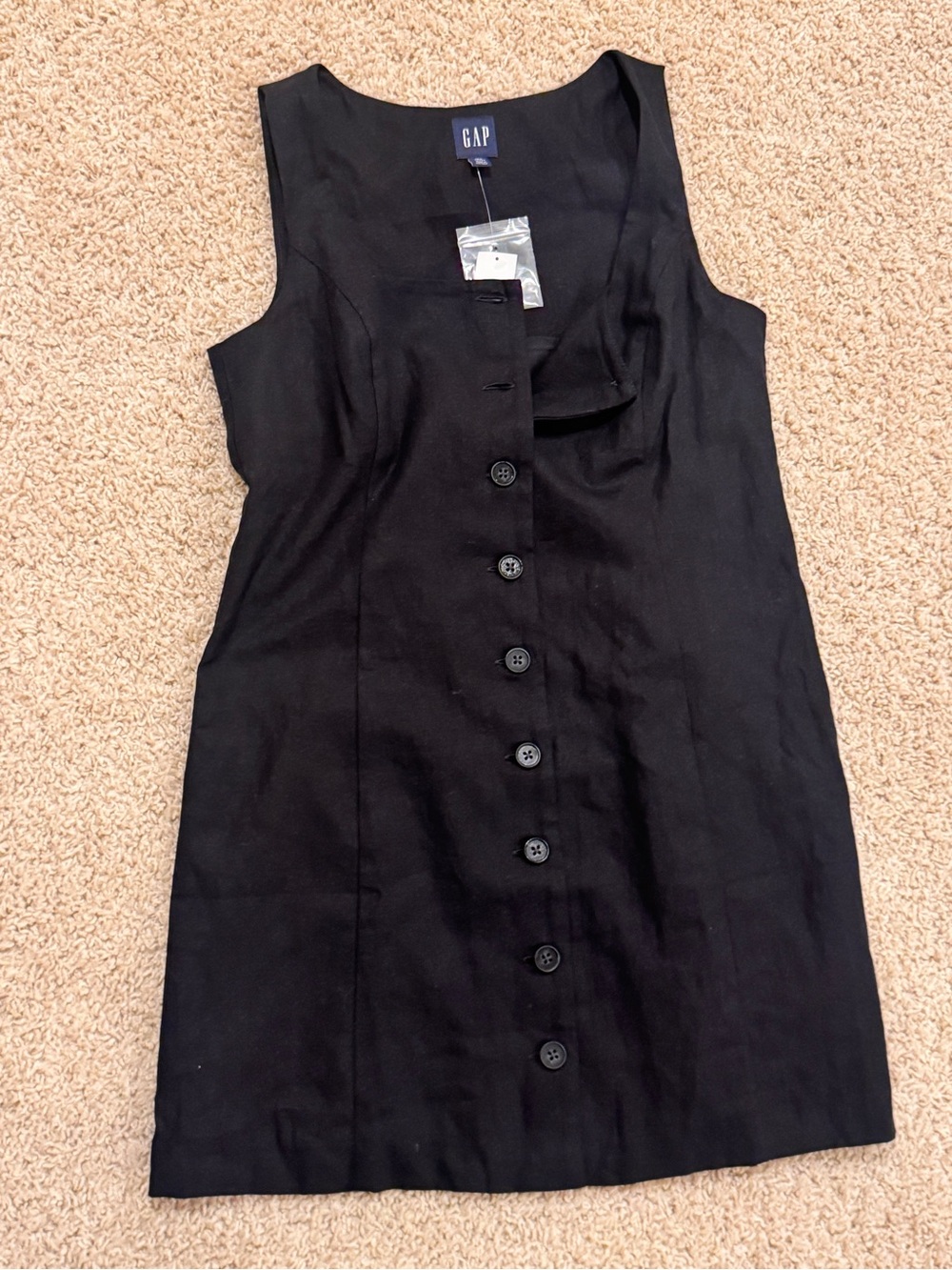 GAP Black Linen Petite Sleeveless Button-Front Midi Dress- NWT